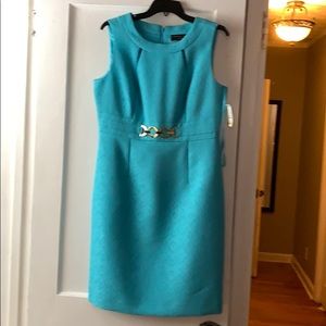 Turquoise work/cocktail dress with gold accent
